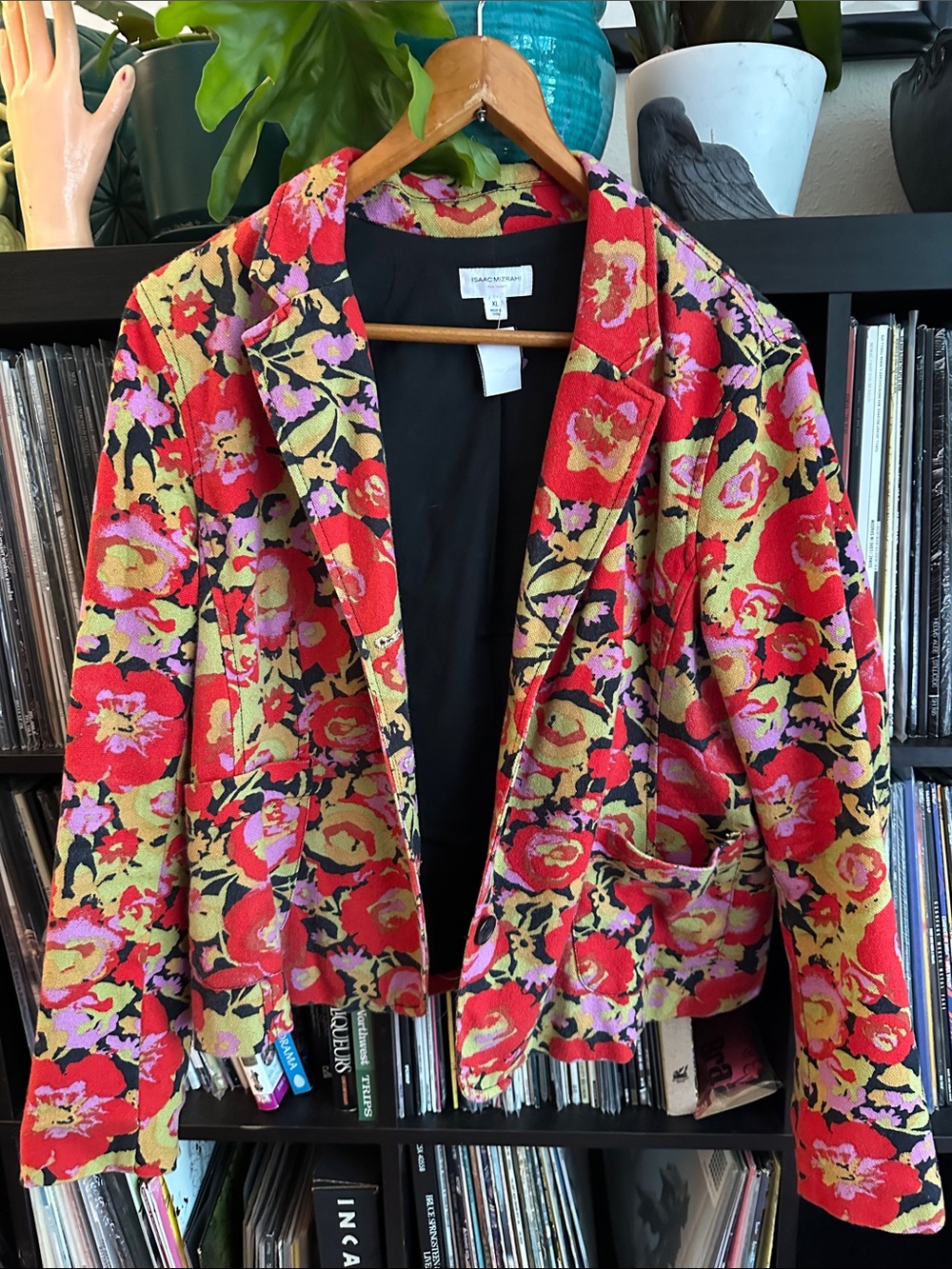 Isaac mizrahi Red Floral Open-Front Blazer
